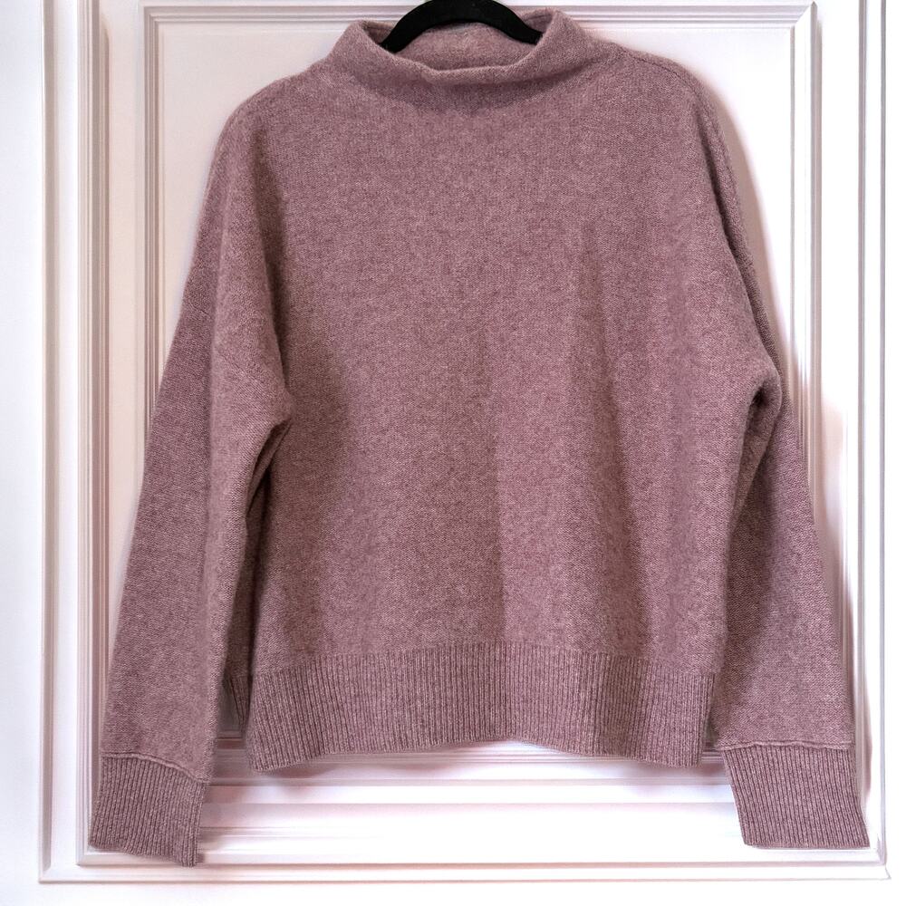 Tahari 100% Cashmere Mock Neck Sweater Dusty Mauve Long Sleeve Size L